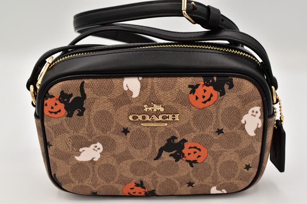 Coach Mini Jamie Halloween Print Camera Crossbody Bag Signature Ghost Cat RARE